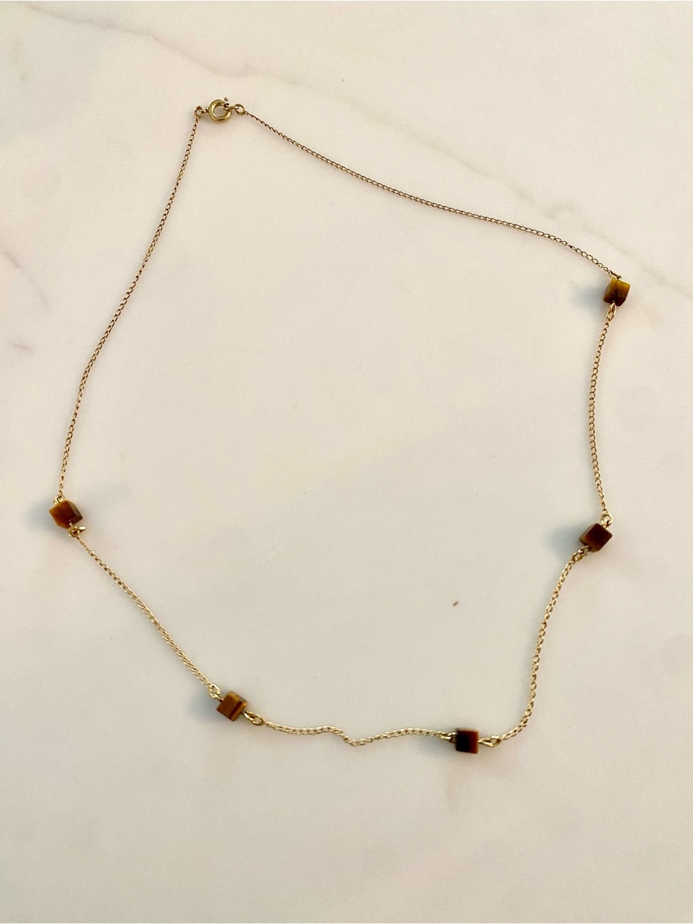 Vintage 12KT Gold Filled Tigers Eye Station Necklace